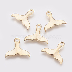 Brass Pendants, Whale Tail Shaped, Nickel Free, Real 18K Gold Plated, 19x21.5x2mm, Hole: 3mm(X-KK-R037-250G)