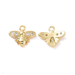 Bee Brass Micro Pave Clear Cubic Zirconia Charms, Cadmium Free & Nickel Free & Lead Free, Real 18K Gold Plated, 7.5x9x2mm, Hole: 1mm(KK-G435-18G)