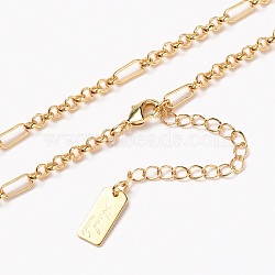 Brass Figaro Chain Necklaces, with Lobster Claw Clasps, Long-Lasting Plated, Word Hand Made, Real 18K Gold Plated, 15-3/4 inch(40cm)(NJEW-H206-10G)