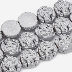 Electroplate Non-magnetic Synthetic Hematite Beads Strands, Matte Style, Hindu Elephant God Lord Ganesh Statue, Silver Plated, 11x12x5mm, Hole: 2mm, about 38pcs/strand, 16.1 inch(G-T061-95J)