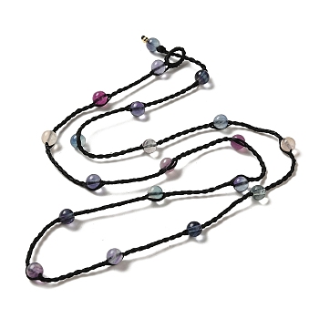 Natural Fluorite Braided Bead Necklacess, Nylon Cord Adjustable Necklaces, 21.65~22.24 inch(55~56.5cm)