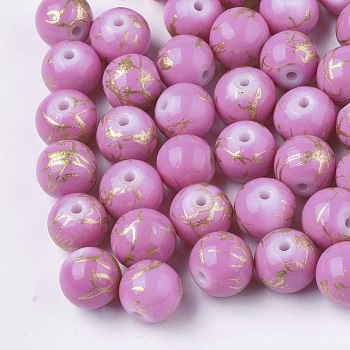 Drawbench Glass Beads, Round, Spray Painted Style, Violet, 8mm, Hole: 1.5mm