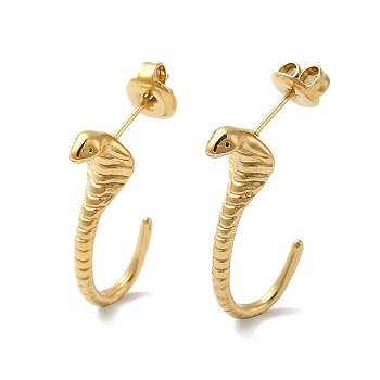 304 Stainless Steel Snake Stud Earrings for Women, Real 18K Gold Plated, 25x7mm