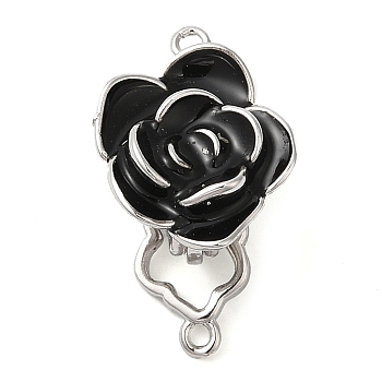 Brass with Black Enamel Fold Over Clasps, Cadmium Free & Nickel Free & Lead Free, Flower, Platinum, 23mm