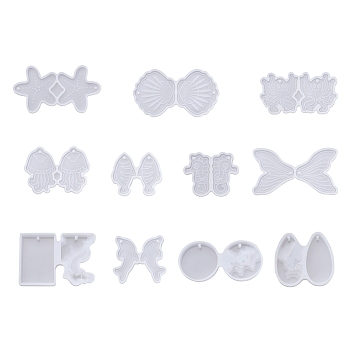 Boutigem Pendant Silicone Molds, Resin Casting Molds, For UV Resin, Epoxy Resin Jewelry Making, Marine Theme & Teardrop & Inland, White, 11pcs/bag