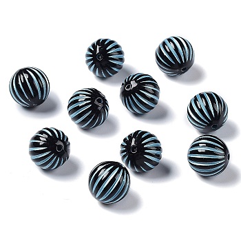 Opaque Acrylic Beads, Metal Enlaced, Round with Stripe, Black, 12mm, Hole: 1.6mm, about 490pcs/500g