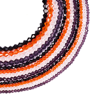 Pandahall 12 Strands 12 Style Halloween Theme Transparent Glass Beads Strands, Imitation Austrian Crystal 5301 Bicone Beads, Facted, Mixed Color, 3~6x3~5.5mm, Hole: 0.7~1mm, about 47~135pcs/strand, 10.24~15.98 inch(26~40.6cm), 1 strand/style