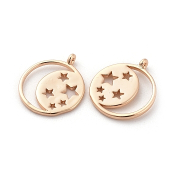 Brass Pendants, Moon with Star, Nickel Free, Real 18K Gold Plated, 18x15x1mm, Hole: 1mm