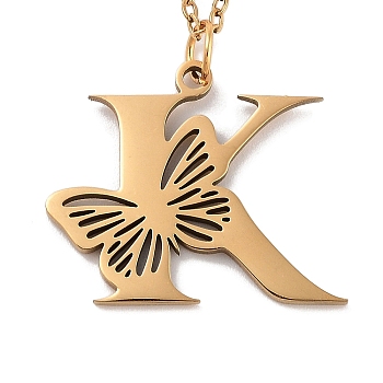 Vacuum Plating 201 Stainless Steel Necklaces, Letter K, 12.09 inch(30.7cm) pendant: about 19x23.5mm.