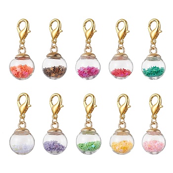 Glass Ball Pendant Decorations, with Zinc Alloy Lobster Claw Clasps, Round, Mixed Color, 38mm