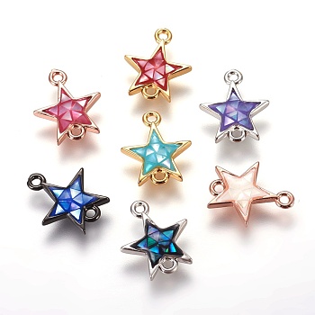 Brass Enamel Links connectors, with Freshwater Shell, Star, Mixed Color, 13x11x2.5mm, Hole: 1.2mm