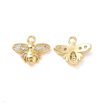 Bee Brass Micro Pave Clear Cubic Zirconia Charms, Cadmium Free & Nickel Free & Lead Free, Real 18K Gold Plated, 7.5x9x2mm, Hole: 1mm