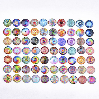 Flatback Glass Cabochons for DIY Projects, Dome/Half Round with Mixed Patterns, Mixed Color, 25x6mm