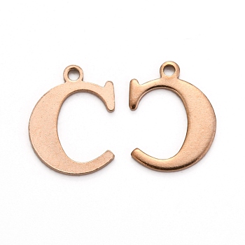 Ion Plating(IP) 304 Stainless Steel Alphabet Charms, Rose Gold, Letter.C, 12x9.5x1mm, Hole: 1mm