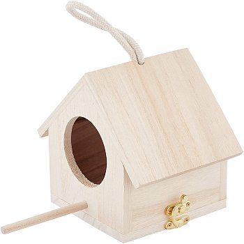 Unfinished Natural Wood Birdhouse, Creative Wooden Hanging Bird House, for Small Bird DIY Birdcage Making or Decoration, BurlyWood, 151x115x228mm