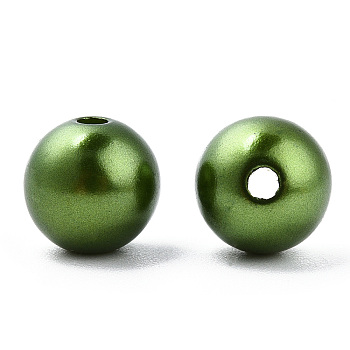 Spray Painted ABS Plastic Imitation Pearl Beads, Round, Olive Drab, 10x9.5mm, Hole: 2mm, about 1040 pcs/500g