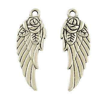 Tibetan Style Alloy Wing Pendants, Lead Free & Cadmium Free, Antique Silver, 31x11x4mm, Hole: 2mm