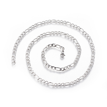 304 Stainless Steel Figaro Chain Necklaces, with Lobster Claw Clasps, Stainless Steel Color, 23.7 inch(60.4cm), 5mm