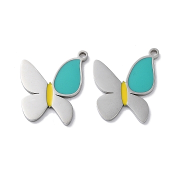 304 Stainless Steel Pendants, with Enamel, Butterfly Charm, Stainless Steel Color, 21.5x17.5x1.5mm, Hole: 1.6mm