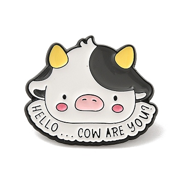 Cartoon Animal Enamel Pins, Black Alloy Brooch, for Backpack Clothes, Cattle, 26x31x2mm