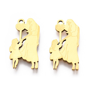 201 Stainless Steel Pendants, Family Charm, Real 18K Gold Plated, 21x11x1mm, Hole: 1.4mm