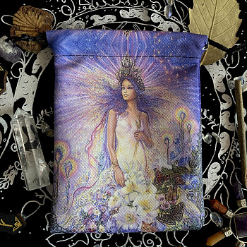 Cotton Velvet Packing Pouches, Drawstring Bags, Oil Painting Style, Rectangle with Constellation Pattern, Virgo, 18x13cm