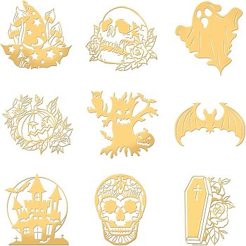 Olycraft 9Pcs 9 Styles Custom Carbon Steel Self-adhesive Picture Stickers, Square, Halloween Themed Pattern, 40x40mm, 1pc/style