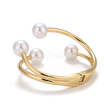 Alloy Wire Wrap with Plastic Pearl Cuff Bangle(BJEW-K223-08KCG)-4