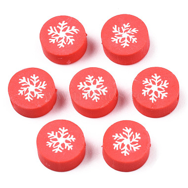 Red Flat Round Polymer Clay Beads