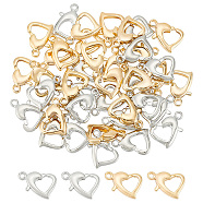 40Pcs 2 Colors Rack Plating Brass Lobster Claw Clasps, Long-Lasting Plated, Heart, Platinum & Golden, 9x12x3.2mm, Hole: 1.1mm, 20pcs/color(KK-BC0012-79)