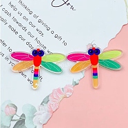 Rainbow Color Printed Acrylic Pendants, Dragonfly Pattern, 31x42x2mm, Hole: 1.6mm(OACR-B006-01E)