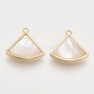 Shell Charms, with Brass Findings, Nickel Free, Triangle, Real 18K Gold Plated, 15x15x2.5mm, Hole: 1.2mm(KK-T054-26G-NF)