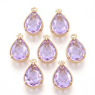 Transparent Glass Pendants, with Golden Tone Brass Findings, Faceted, Teardrop, Violet, 19x12x8.5mm, Hole: 1.5mm(X-GLAA-R212-11B)