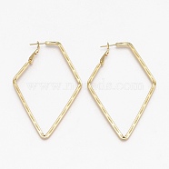 Grooved Rhombus Big Huggie Hoop Earrings for Women, Geometric Brass Hoop Earrings, Real 18K Gold Plated, 12 Gauge, 64x42.5x2mm, Pin: 1mm(EJEW-SZ0001-42)
