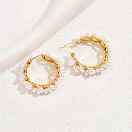 Stainless Steel Hoop Earrings for Women, Golden, Ring, 32x32mm(VK1430-2)