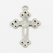 Brass Crucifix Cross Pendants, for Easter Jewelry Making, Platinum, 22.5x14x1.5mm, Hole: 1mm(KK-K010-P)