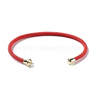 Stainless Steel Cuff Bangle Making, with Golden Tone Brass Finding, for Half Drilled Beads, Red, Inner Diameter: 1-3/4x2-3/8 inch(4.6x6cm), Pin: 1mm(MAK-C004-01G-06)