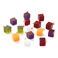 Resin Pendants, Mixed Style, with Golden Tone Alloy Loops, Cube, Mixed Color, 27x20x14mm, Hole: 4.5x4mm(PALLOY-C157-01)