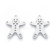 201 Stainless Steel Pendants, Gingerbread Man, Christmas Style, Stainless Steel Color, 20x16x1mm, Hole: 1.4mm(STAS-N090-LA919-1)