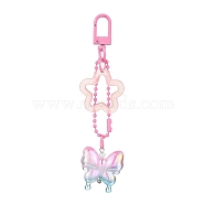 Butterfly & Star Acrylic Pendant Decorations, with Alloy Swivel Snap Hooks Clasps, for Bag Ornaments, Pearl Pink, 117mm(HJEW-JM01738-01)