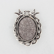 Tibetan Style Alloy Pendant Cabochon Settings, Cadmium Free & Lead Free, Oval with Birds, Antique Silver, Tray: 18x25mm, 38x27x2mm, Hole: 3x4mm, about 190pcs/kg(TIBEP-N003-32AS)