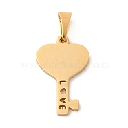 Ion Plating(IP) 304 Stainless Steel Pendants, Heart Key with Word Love Charm, Golden, 19x12x1.2mm, Hole: 5x3mm(STAS-U025-17G)