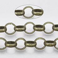 Iron Rolo Chains, Unwelded, Round, Cadmium Free & Nickel Free & Lead Free, with Spool, Antique Bronze, 12x3mm, about 65.61 Feet(20m)/roll(CH-S078-02AB-NR)