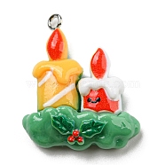 Opaque Resin Pendants, Christmas Charms with Platinum Plated Iron Loops, Christmas Candle, Green, Others, 30.5x25x8mm, Hole: 2mm(CRES-D010-01G)