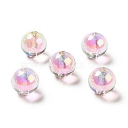 Two Tone UV Plating Rainbow Iridescent Acrylic Beads, Round, Pink, 15~15.5x15.5~16mm, Hole: 3~3.1mm(TACR-D010-03A-06)