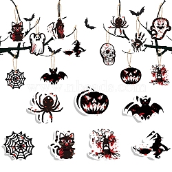 12 Styles Halloween Theme Paper Tags, with Hemp Rope, Gift Tags Hanging Labels for Halloween Decoration, Mixed Color, 56~70x54~74.5x0.2mm, Hole: 4.5mm(DIY-K60-002)