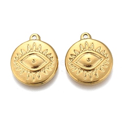 Vacuum Plating 304 Stainless Steel Pendants, Flat Round with Evil Eye, Golden, 19.5x17x2.5mm, Hole: 1.4mm(STAS-K207-60G)