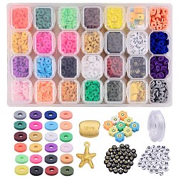 DIY Stretch Bracelets Making Kits, Including Handmade Polymer Clay Beads, Alloy Beads & Pendants and Elastic Crystal String, Mixed Color, 6x1mm, Hole: 2mm, 96g/set(DIY-SZ0002-76)