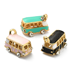 15Pcs 3 Colors Alloy Pendants, with Enamel and Crystal Rhinestone, Bus, Golden, Mixed Color, 18x11x13mm, Hole: 2.5mm, 5pcs/color(ENAM-CJ0002-26)