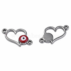304 Stainless Steel Enamel Connector Charms, Stainless Steel Color, Heart with Evil Eye, Dark Red, 11.5x18x3mm, Hole: 1.2mm(STAS-N087-64-01P)